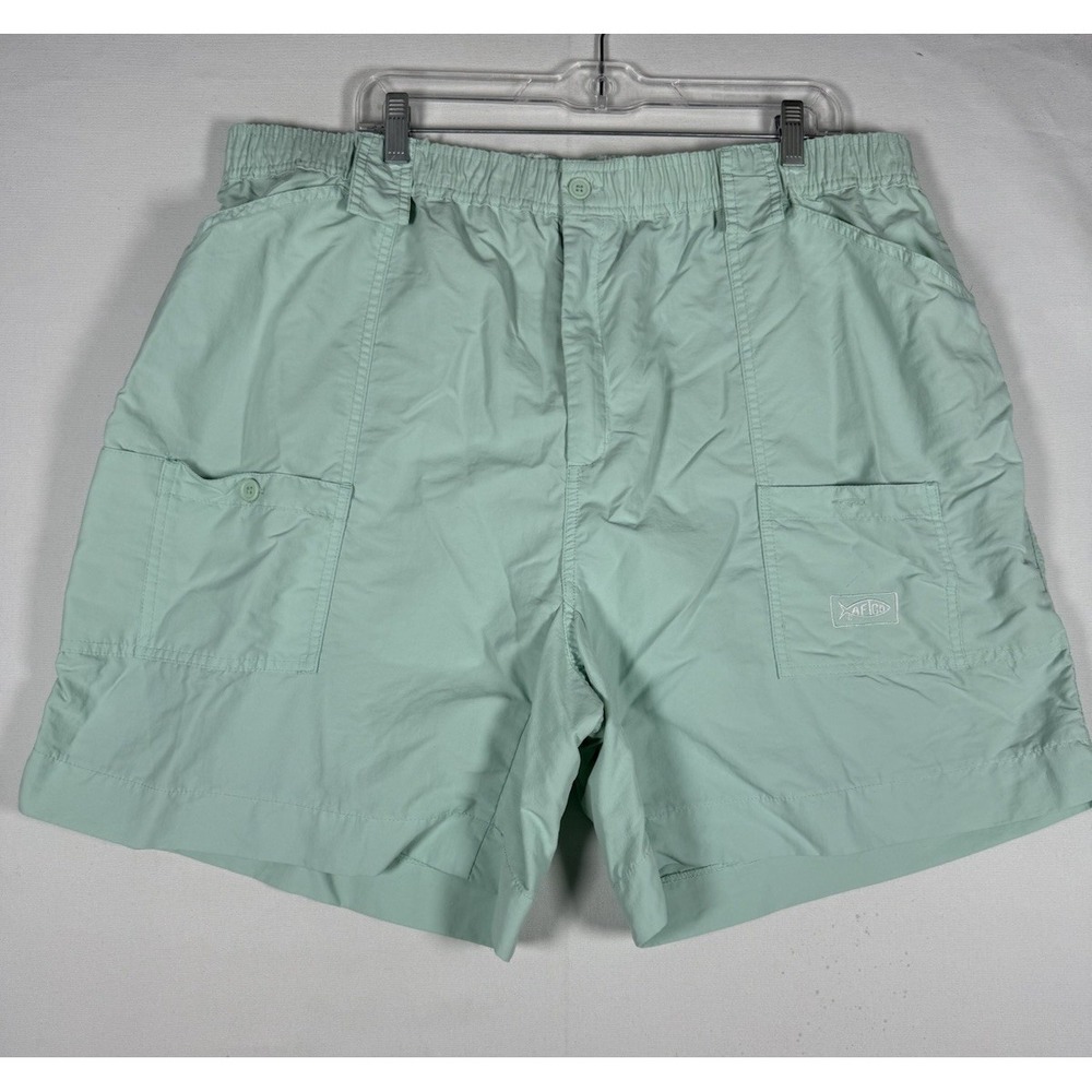 AFTCO Shorts Mens 44 Green Cargo Performance Fishing Elastic Waist Outdoors